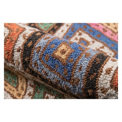 Multicolor Geometric Tufted Wool Area Rug with Fringe