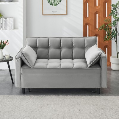 Jump Into Fun Velvet Futon Reclining Sofa Bed,3 in 1 Convertible Sleeper Sofa Bed With Reclining Backrest,Toss Pillows,Pockets,for Living Room