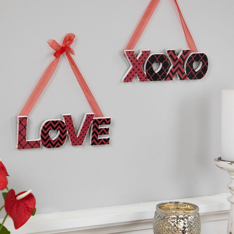 Northlight Wooden LOVE and XOXO Valentine's Day Wall Decorations - 8" - Red and Black - Set of 2, 3 of 7