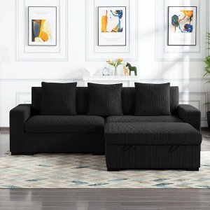 103.5" Modular Sectional Sofa With Ottoman, Corduroy Material Indoor Sofa - 1 of 2