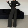 Women's Short Sleeve V-Neck Top & High Waisted Wide Leg Pants Set - Soft Knit 2 Piece Outfit for Casual Wear - 4 of 4