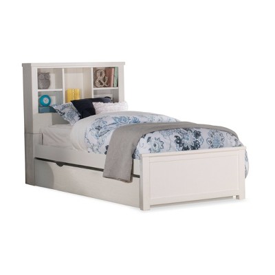 Full Size Bed With Bookcase Headboard, White Bookcase Bed With Trundle
