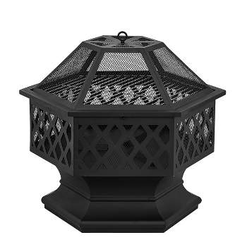 Barton 24" Outdoor Hex Shaped Patio Fire Pit Home Firepit Bowl Fireplace w/ BBQ Grill