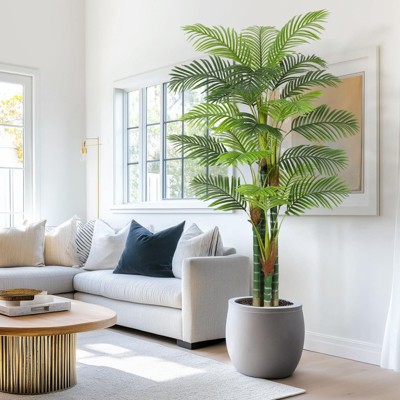 6/7 FT(72/84 in) Tall Palm Tree Fake Plant Golden Cane Palm Trees Large Artificial Plants Faux Plants for Indoor Outdoor with White Base Set of 1/2