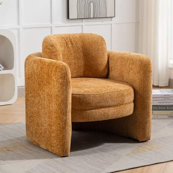 Modern Barrel Accent Chair, Upholstered Armchair, Pumpkin Orange-ModernLuxe