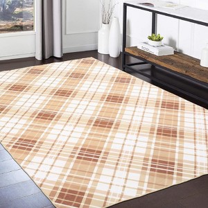 Washable Rug, Soft Low Pile Plaid Area Carpet, Non Slip Accent Throw Rug for Living Room Bedroom Dining Room Playroom Farmhouse - 1 of 4