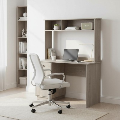 Homy Casa Desk with Hutch, Engineered Wood Office Workstation with Storage, Gray