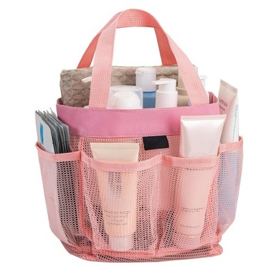 LunaLulinlk Natural Mesh Shower Storage Basket, Portable for Bathroom and Gym, Hanging Storage Basket, Quick Dry Toiletry Bag (8 Pockets | pink)
