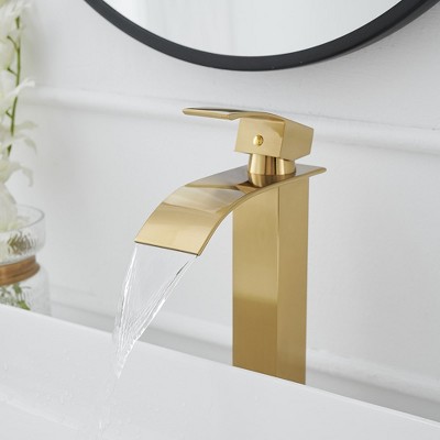 Brushed Gold Single Handle High-Arc Vessel Sink Faucet