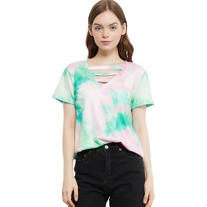 Anna-Kaci Women's Tie Dye Printed Stripe Stretch Casual Loose Tops T-shirts - 1 of 4