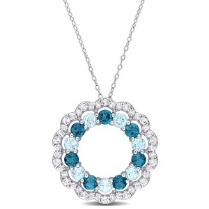 EVERLY JEWELRY | Sterling Silver 6 CT TGW London Blue, Sky Blue and White Topaz Open Circle Pendant with Chain - 18 inch - 1 of 4