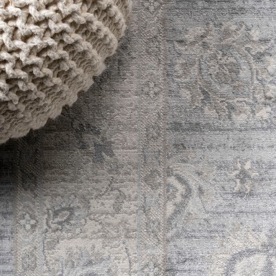 Light Gray Floral Synthetic 2x10 ft Vintage-Inspired Runner Rug