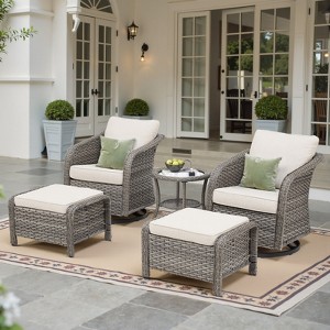 Buenhomino Outdoor Wicker Furniture Set – Swivel Glide Chairs, Sofas, Ottomans & Tables, All-Weather PE Rattan with Cushions for Patio, Garden & Deck - 1 of 4