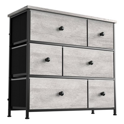 Image of REAHOME 6 Drawer Steel Frame Storage Organizer Narrow Dresser Chest with Durable MDF Top, Adjustable Feet, and Wall Safety Attachment, Dark Taupe