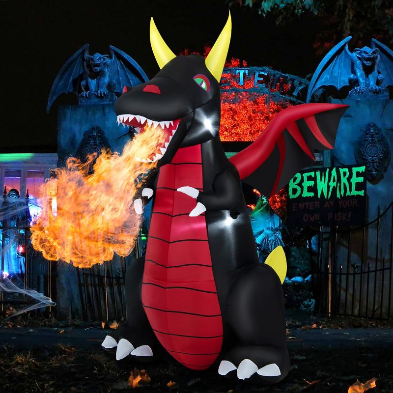 Costway 8 FT Halloween Inflatable Fire Dragon Giant Blow up Decoration with LED Lights, 2 of 11