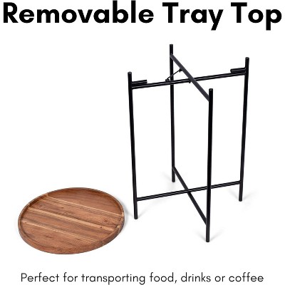 Natural Acacia Folding Side Table with Removable Tray