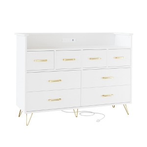 8 Drawer Dresser with LED Lighting & Built-in Charging Station - Durable Engineered Wood & Metal Legs - 1 of 4