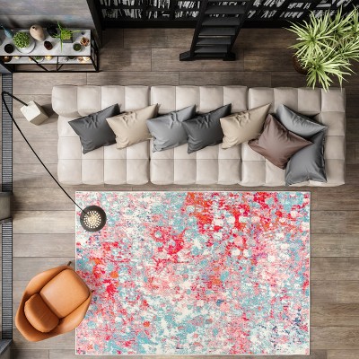 Vibrant Splash Abstract Synthetic Area Rug - Easy Care, Stain-Resistant