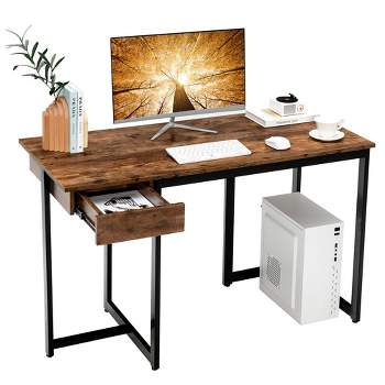 Costway Computer Desk Home Office Gaming Table Workstation Metal Frame with Drawer Walnut/Black/Rustic/Natural