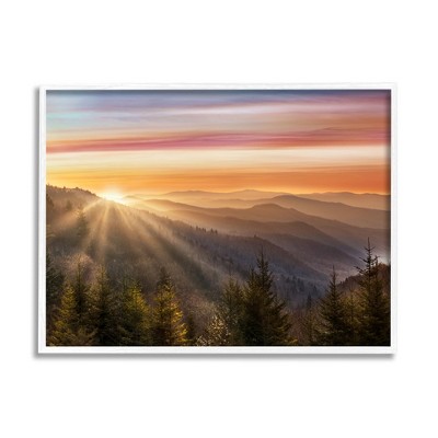 Stupell Industries Sunrise Through Mountain Forest Skyline Warm Sky