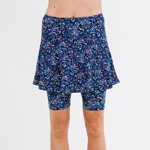 Calypsa Women's Flared Mid-Thigh Swim Skirt With Bike Shorts - 1 of 4