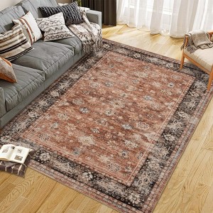 Area Rug Indoor Vintage - Brown Floral Washable Distressed Carpet for Living Room Bedroom Office Nursery Retro Accent Throw Rug - 1 of 4