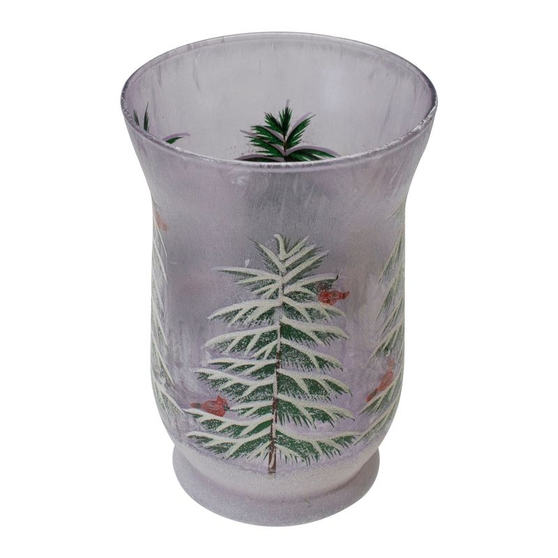 Northlight 8" Hand-Painted Pine and Birds Flameless Glass Christmas Candle Holder, 3 of 6