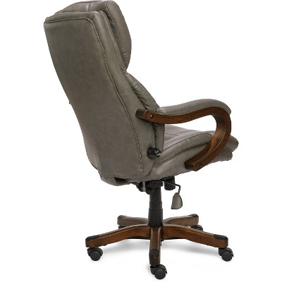 Gray Bonded Leather Executive Swivel Office Chair with Fixed Arms