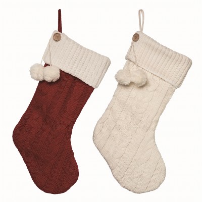 Transpac Polyester Multicolor Christmas Knit Traditional Stocking Set of 2