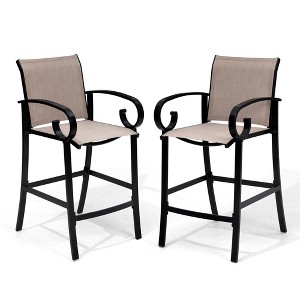 Crestlive Products Sunbrella Outdoor Bar Stool Set of 2 Aluminum Patio Counter Height Barstools - 1 of 4