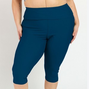 Calypsa Women's Plus Size High Waisted Chlorine Resistant Capri Swim Leggings - 1 of 3