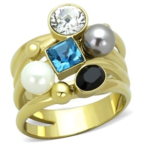 Slickblue Gold Ion-Plated Stainless Steel Ring with Multicolor Pearls, Women's Fashion Ring, Size 5-7 - 1 of 4