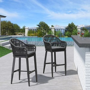 PURPLE LEAF Outdoor Bar Stools Set of 2 Patio Metal Modern Wicker Bar Chairs Woven Aluminum Barstools - 1 of 4