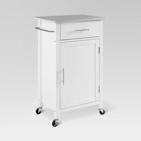 Compact Kitchen Island Cart White, White Kitchen Island Cart With Stainless Steel Top