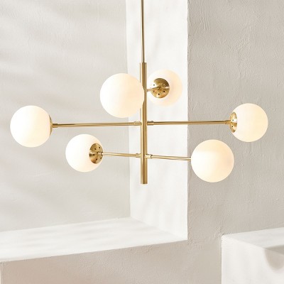 Gold and White Glass Retro Space Age Chandelier