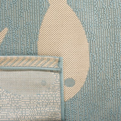 Navy and Beige 47" Square Indoor/Outdoor Easy-Care Rug