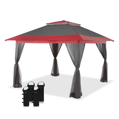 13X13 Instant Gazebo Screen House - Centerlok, Sto 'N Go, Silver Coated 150D - CA169M Red & Grey