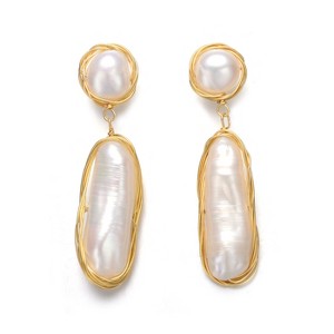 Guili Sterling Silver Dangling Earrings with 14K Gold Plating and Freshwater Pearl, a Beautiful and Refined Addition to Your Collection - 1 of 3