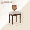 Itopfox Upholstered Fabric Vanity Bench Seat, Makeup Stool, Square Tufted Ottoman with Carved Dark Brown Legs for Bedroom Living Room, Linen - 3 of 4
