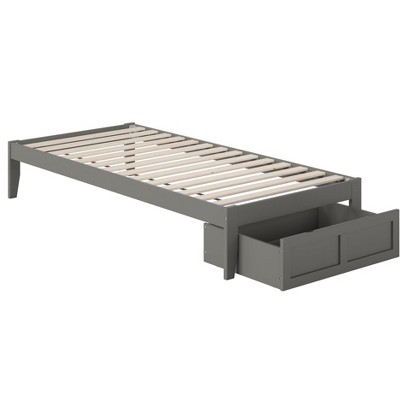 Grey Twin XL Wood Platform Bed with Storage Drawer and USB Charger
