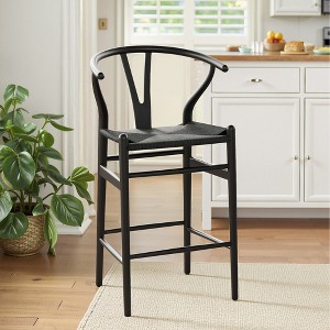 Lirago Solid Wood Stool Mid Century Kitchen Island Stool Fully Assembled No Formaldehyde 350LBS Capacity Eco Friendly Black - 1 of 4