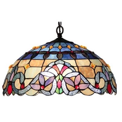 Victorian Multicolored Stained Glass Pendant Light with Bronze Finish