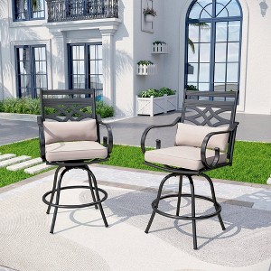 Captiva Designs Outdoor Metal Frame Swivel Armrest Bar Stools with Seat Cushions - 1 of 4