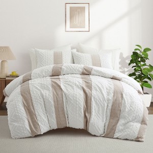 Peace Nest 3-Piece Textured Stripe Geometric Oversized Stylish Duvet Cover Set - 1 of 4