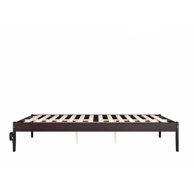 Espresso Queen Wood Frame Bed with USB Charger