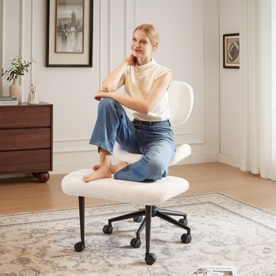 Pinmoco Ergonomic Cross-Legged Swivel Chair, Adjustable PU Leather Meditation Chair