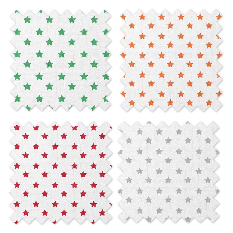 Bacati - Stars Neutral Swaddling Muslin Blankets of 4 (Green,Orange,Red,Gray), 5 of 6