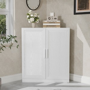 Wooakway Trapezoidal Corner Cabinet with Doors Decorative Storage Cabinet Freestanding Wood Shelf for Multi-Room Natural Wood/Black/Light Walnut/White - 1 of 4