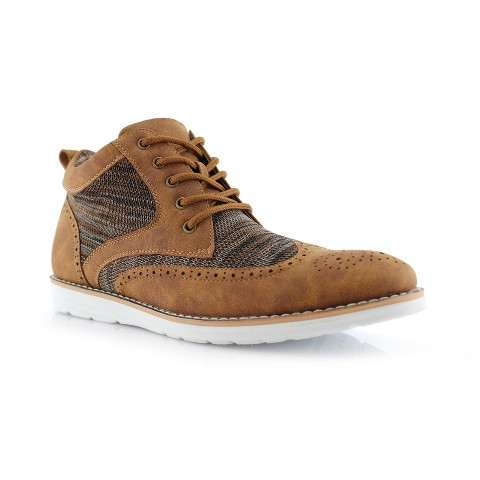 Polar Fox Mens Colbert MPX506059 Mid-Top Knitted Wing-Tip Sneaker Boots, in Brown, Size 8.5