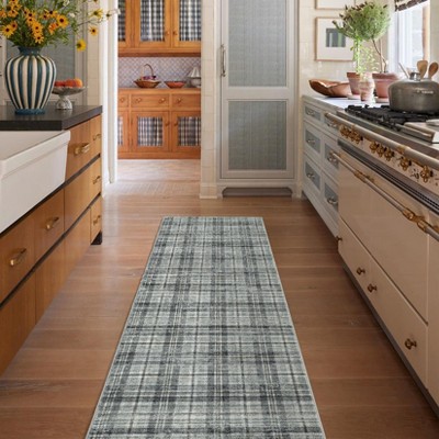 Modern Plaid Living Room Area Rug, Machine Washable Floor Carpet, Non-Slip Checkered Soft Rug, Low-Pile Non-Shedding Accent Rug, Indoor Foldable Rug